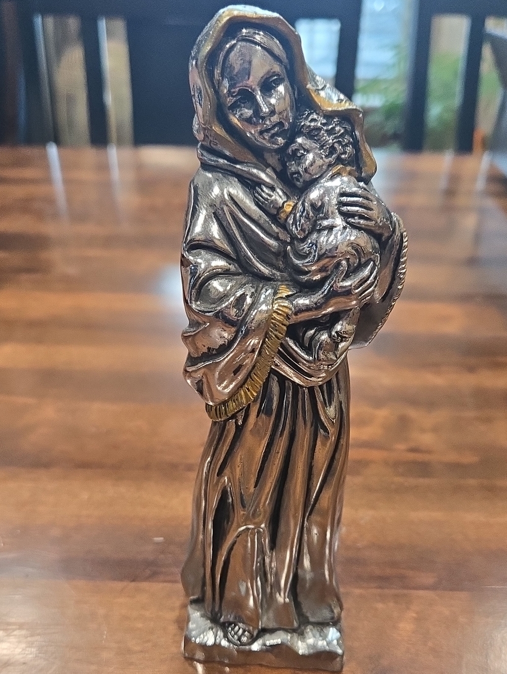 Virgin Mary And Baby Jesus Metal Statue